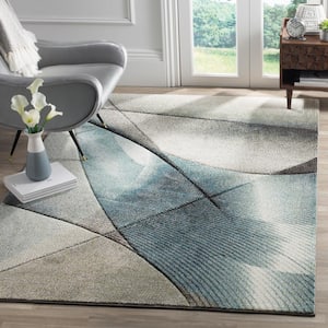 Hollywood Gray/Teal 5 ft. x 5 ft. Square Abstract Striped Area Rug