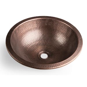 16 in. Hand Hammered Rotunda Dual Mount Bathroom Sink in Pure Copper