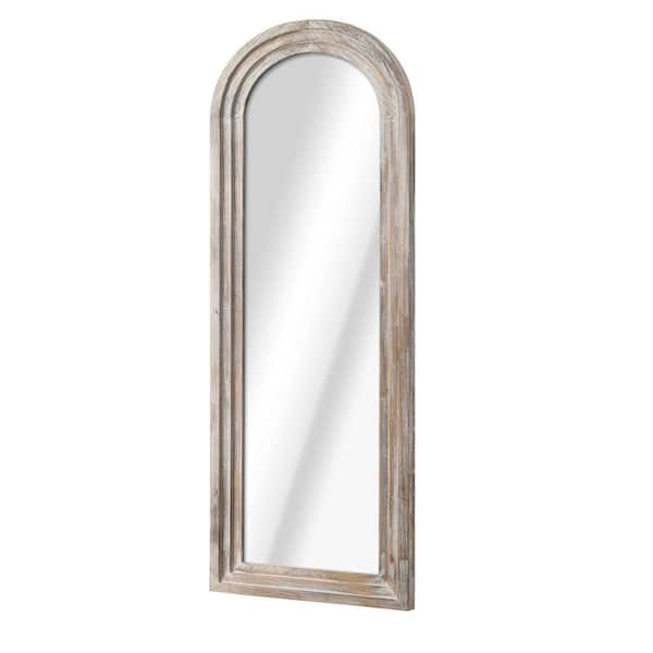 Dovelina 64 in. x 21 in. Rustic Arch Solid Wood Framed Steps White Full Length Leaning Mirror