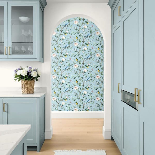 NextWall 30.75 sq. ft. Blue Blossom Chinoiserie Floral Premium