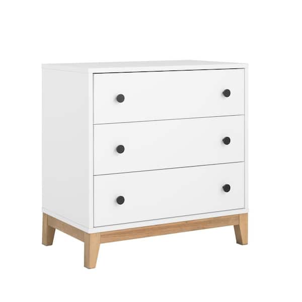 Prepac Nordik White & Oak 3 Drawer 16 in. D x 26.5 in. W x 26.75 in. H Nightstand