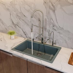 Drop-In Granite Composite 29.88 in. 1-Hole Single Bowl Kitchen Sink in Titanium