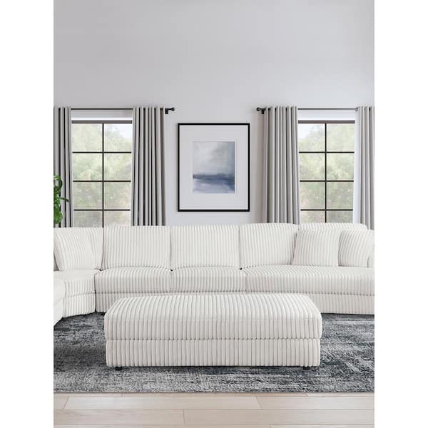 Coaster Emberson Ivory Corduroy Fabric Tufted Upholstered Rectangular Storage Ottoman