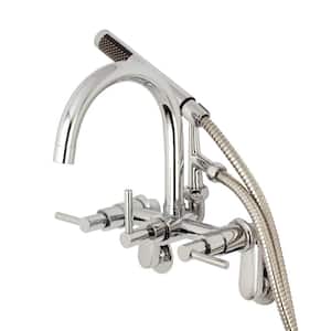 Modern Gooseneck 3-Handle Wall Mount Claw Foot Tub Faucet with Handshower in Chrome