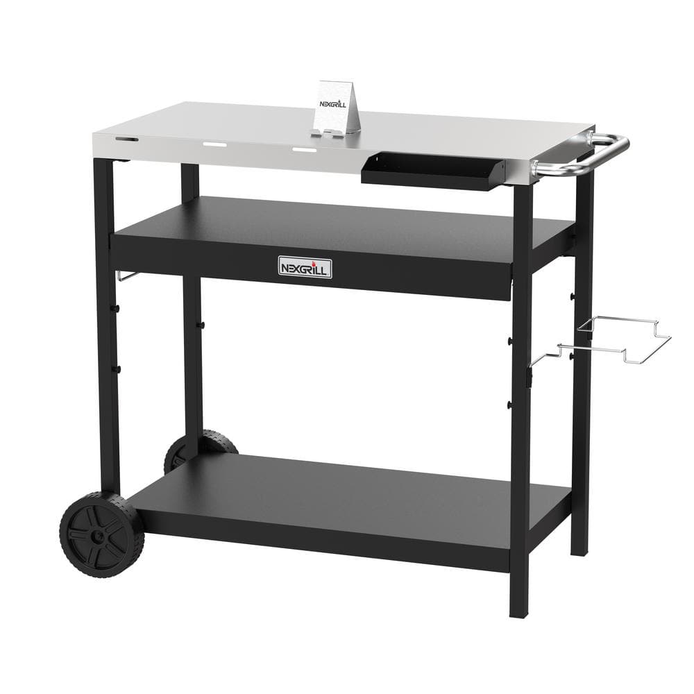 Nexgrill Stainless Steel and Black Outdoor Food Prep Cart