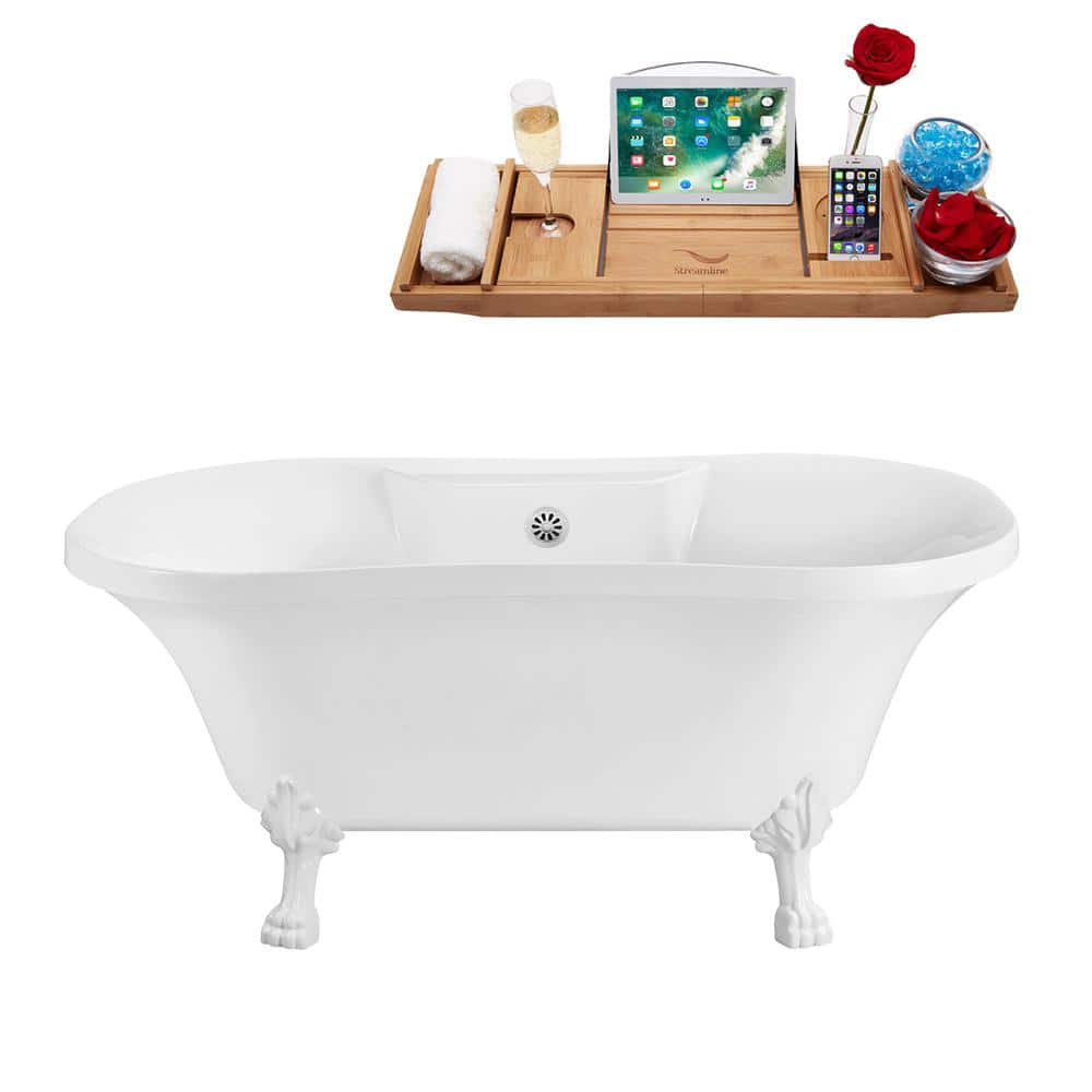 60 in. Acrylic Clawfoot Non-Whirlpool Bathtub in Glossy White With Glossy White Clawfeet And Glossy White Drain price history on PriceWatchPro