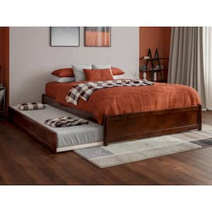 Barcelona Walnut Brown Solid Wood Frame Full Panel Platform Bed with Twin Trundle