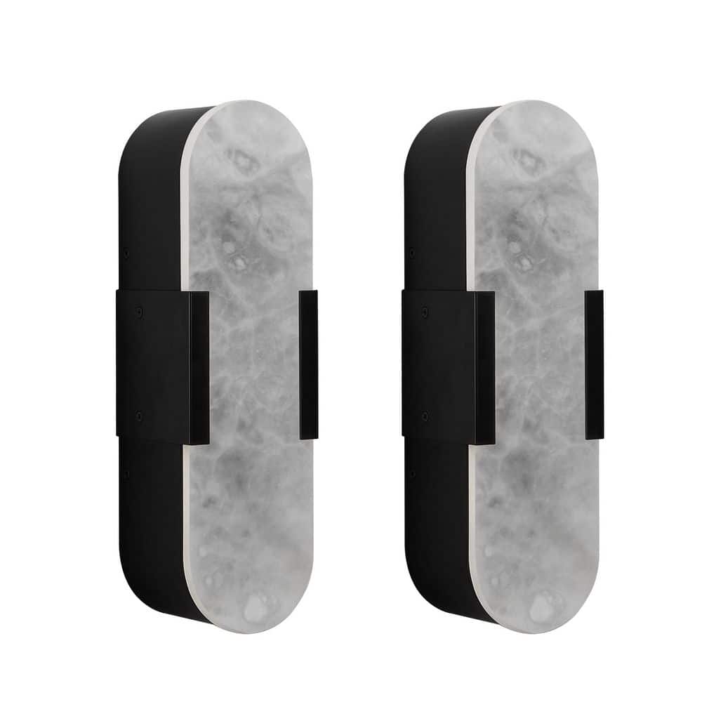 14 in. 2-Light Black Modern LED Wall Sconce with Natural Alabaster Shade and 3000-6500K Adjustable Color Temperature price history on PriceWatchPro