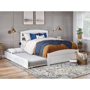 Warren 60-1/4 in. W White Queen Wood Frame with Twin XL Pull Out Trundle Bed Footboard an USB Charger Platform Bed