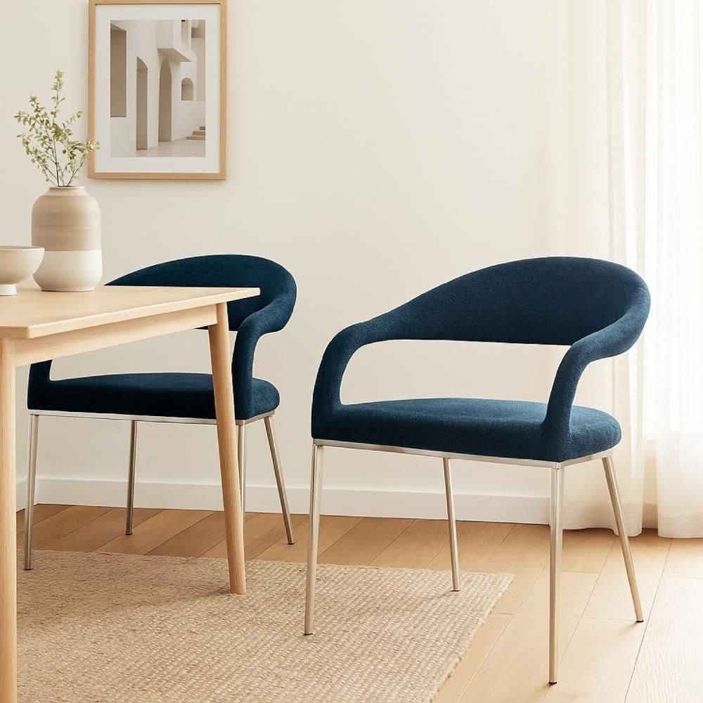 Morgie Blue and Silver Polyester Curve Back Integrated Arm Dining Chair (Set of 2)