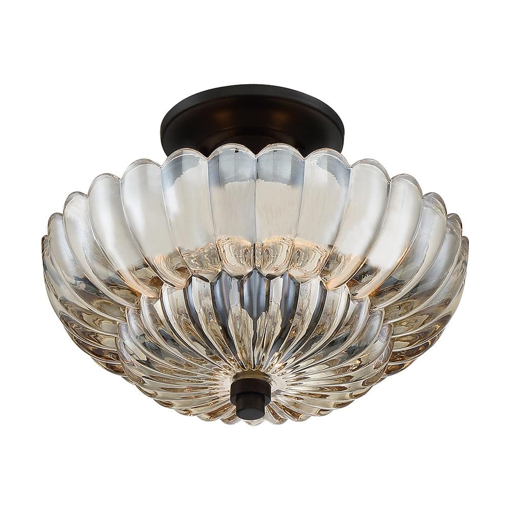 Amber Glass Mottled Cocoa Semi-Flush Mount Light
