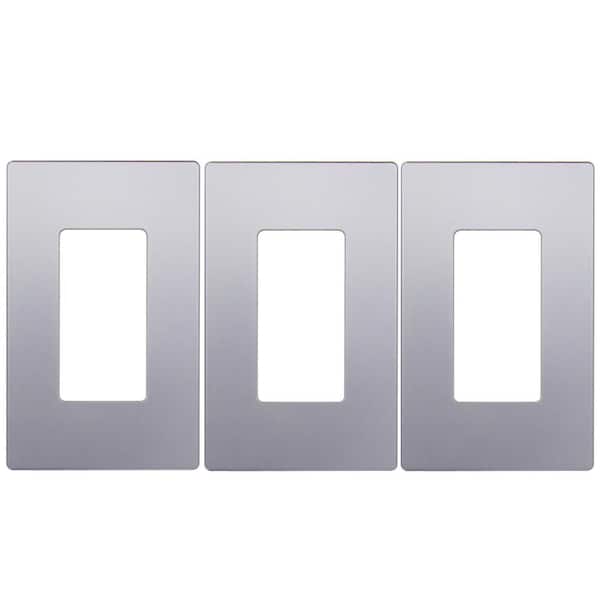 Elite Series 1-Gang 4.68 in. H x 2.93 in. L, Screwless Decorator Wall Plate in Silver (3-Pack)