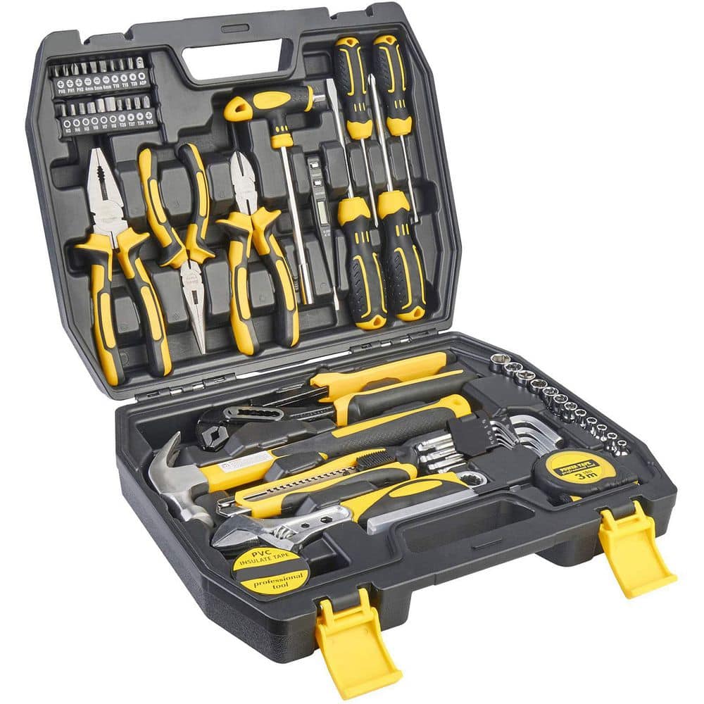 Homeowner Tool Kit 62-Piece Home Repair Set with Wrench Pliers Screwdrivers Measuring Tape Organized Case Durable Steel price history on PriceWatchPro