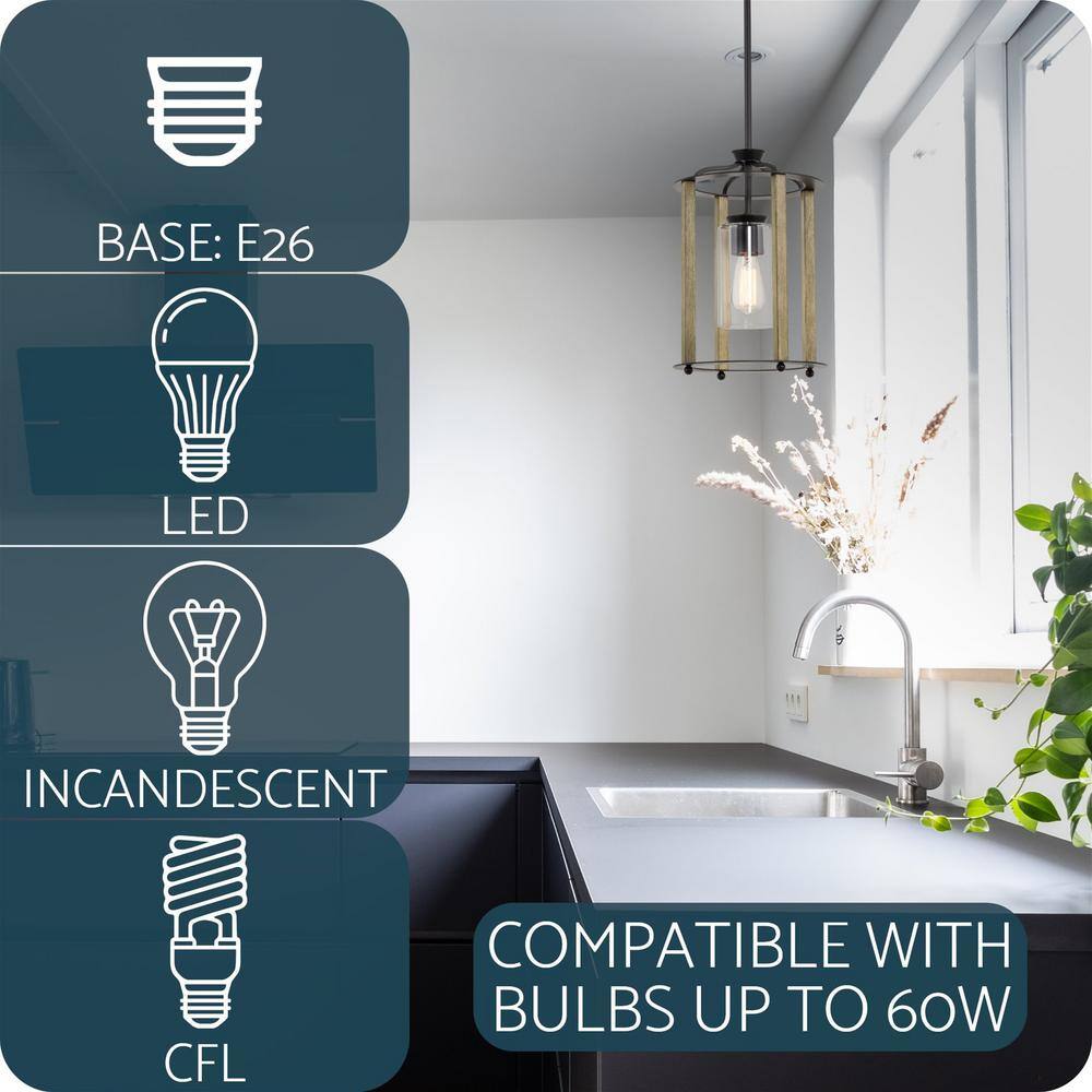 Houston Modern Farmhouse Black Pendant Light with Clear Glass Shade