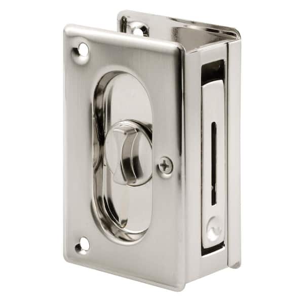 Prime-Line 3-3/4 in., Solid Brass with Satin Nickel Finish, Pocket Door Privacy Lock and Pull