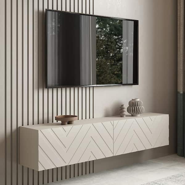 LIVING SKOG Alessio Beige 59 in. Floating TV Stand Fits TV's up to 65 in. with Wall Mount Feature
