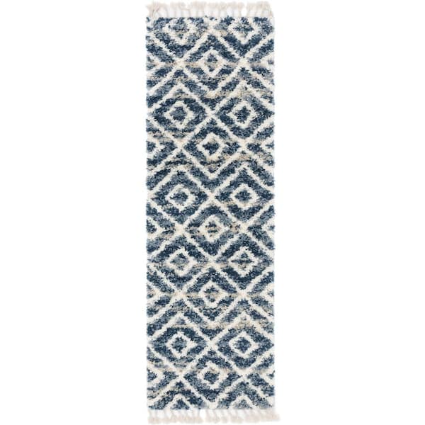 Hygge Shag Diamond Blue 2 ft. 7 in. x 8 ft. 2 in. Runner Rug