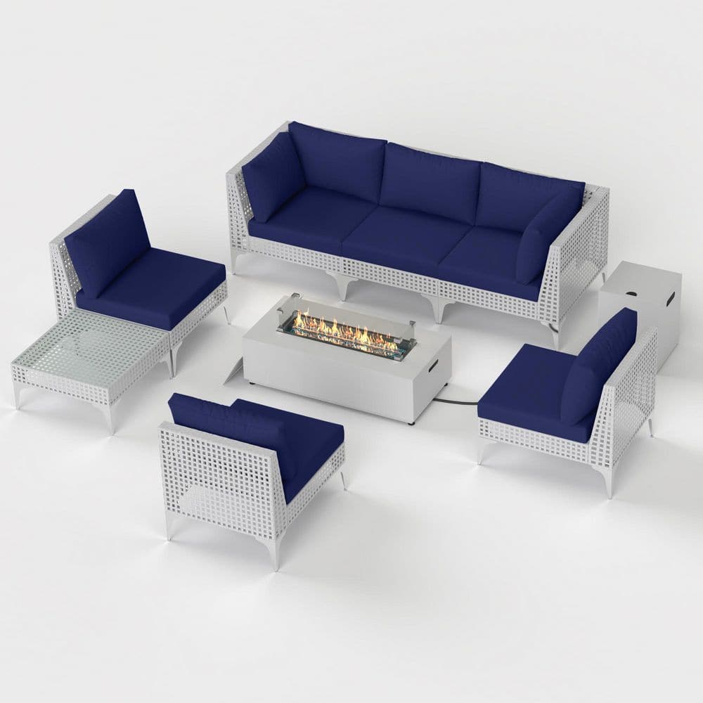 (9-Piece) Outdoor Patio Furniture Set Wicker Conversation Set with Fire Pit