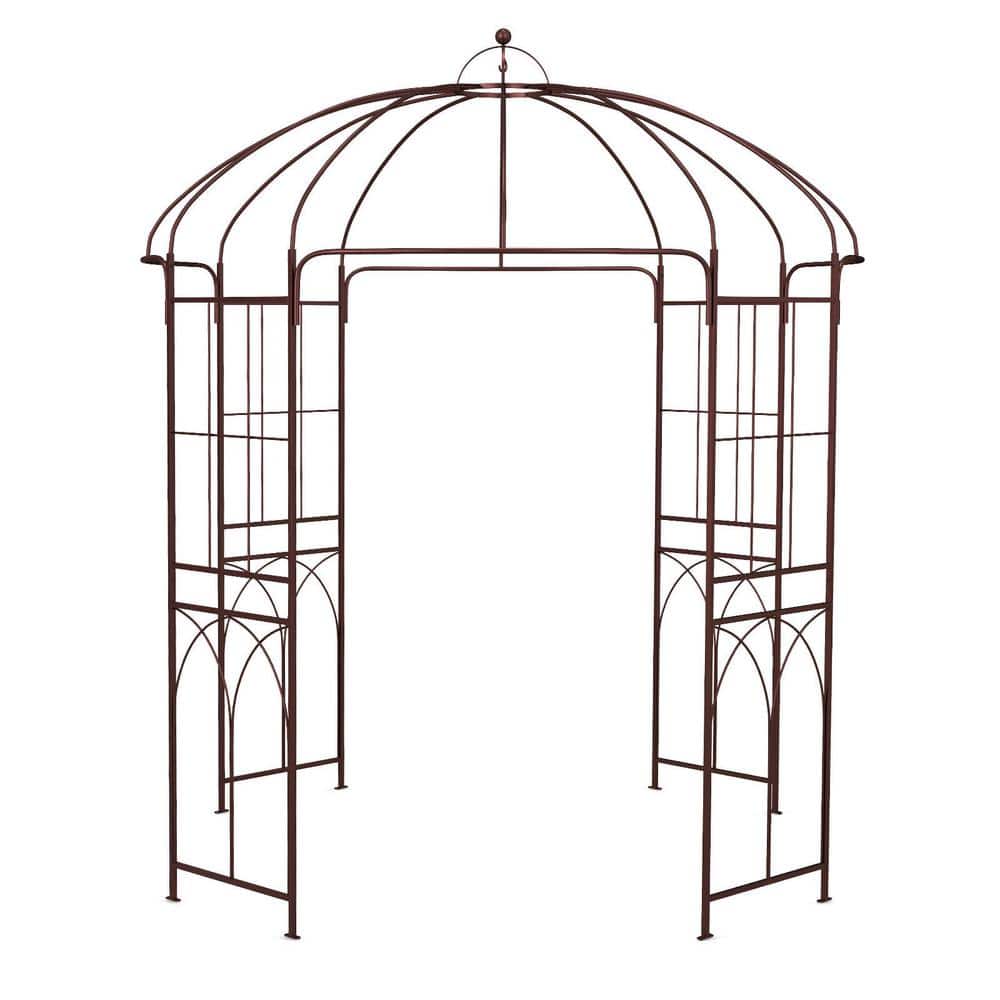 Lot - A LARGE VICTORIAN STYLE BRONZED WROUGHT IRON BIRD CAGE ON