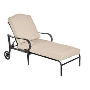 Laurel Oaks Black Steel Outdoor Patio Chaise Lounge with Sunbrella Beige Tan Cushions