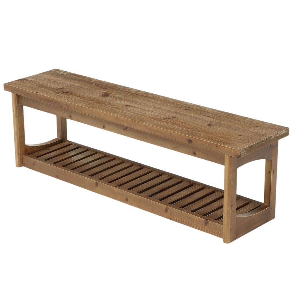 63 in. Brown Solid Wood Long Entryway Dining Bench, Bedroom Bench with Shelf for Dining Room, Hallway price history on PriceWatchPro