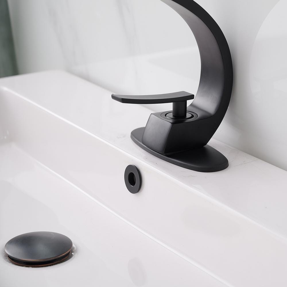 Matte Black Single Handle Mid Arc Bathroom Faucet