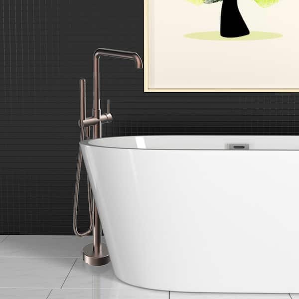 Single-Handle Floor Mounted Freestanding Tub Faucet with Hand Shower in Oil Rubbed Bronze