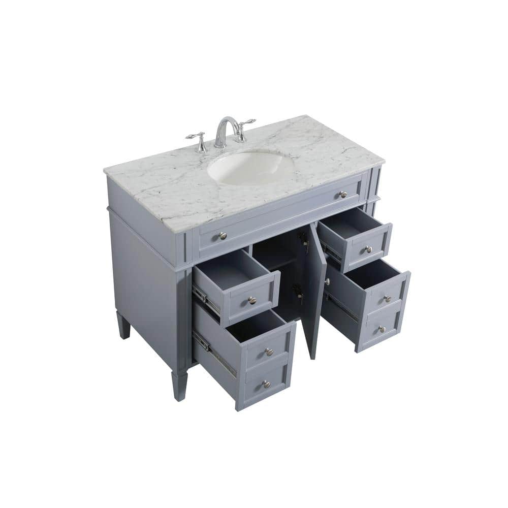 Gray Solid Wood and Marble Single Bathroom Vanity with Porcelain Sink
