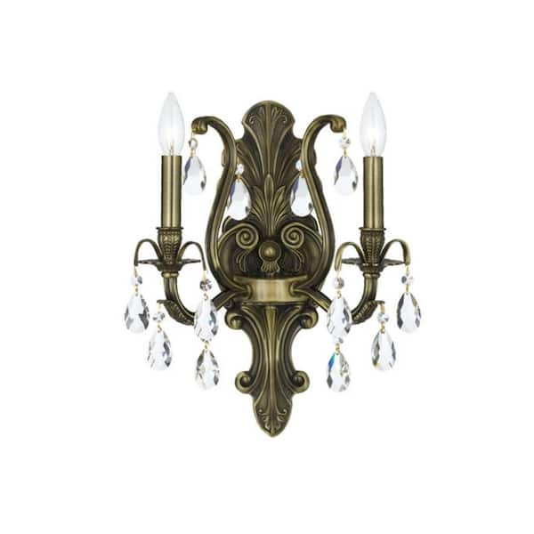 Crystorama Dawson 12.5 in. 2-Light Antique Brass Wall Sconce 5563-AB-CL ...