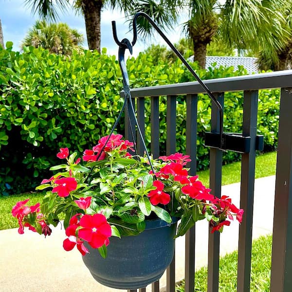 Hanging Railing Flower Pot Holder Balcony Plant Basket On Metal Fence Rail,  Detachable Hook Wrought Iron Hanging Basket, For Indoor Outdoor Use, Black