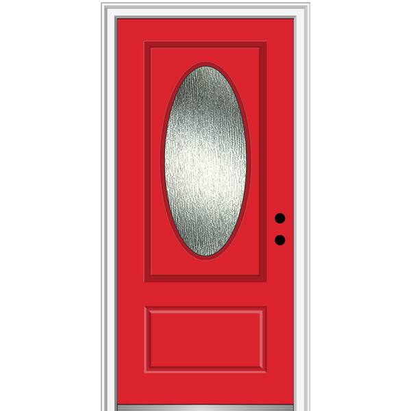 MMI Door 36 in. x 80 in. Left-Hand/Inswing Rain Glass Red Saffron Fiberglass Prehung Front Door on 4-9/16 in. Frame