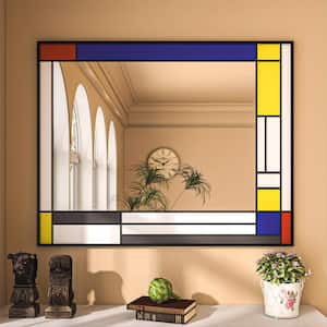 40 in. W x 32 in. H Rectangle Black Aluminum Frame Tempered Glass Wall-mounted Mirror Vintage Color Matching Mirror