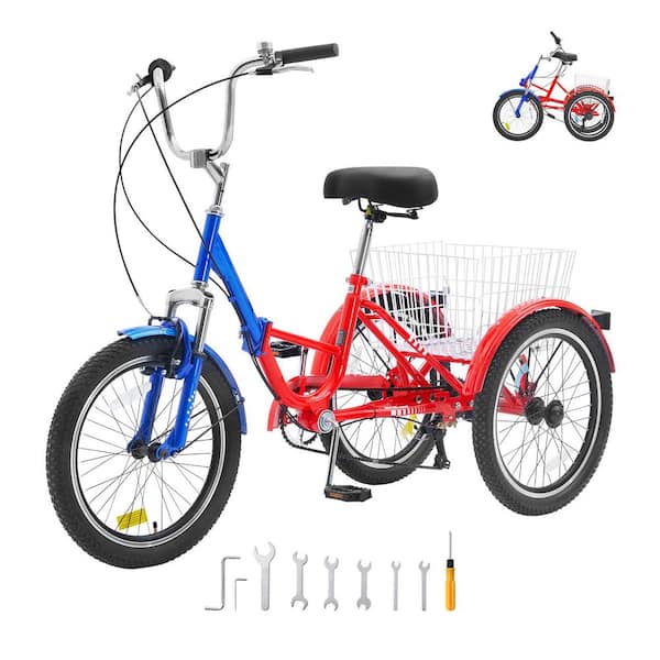 Folding Adult Tricycle, 20 in. 7-Speed Adult Folding Trikes, Carbon Steel 3 Wheel Cruiser Bike with Large Basket