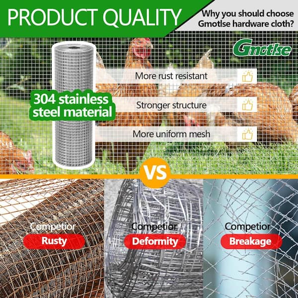 Angel Sar 1/4 in. x 12 in. x 10 ft. 304 Stainless Steel Hardware Cloth, Chicken Wire Fencing Wire Roll for BBQ Garden Fence