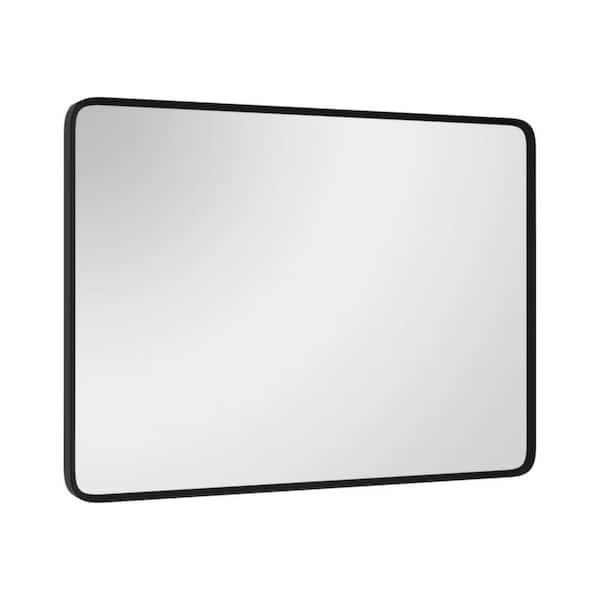 CONGE IMPORT LLC Black 29.75 in. W x 21.75 in. H Home Rectangle Metal Framed Mirror, HD Explosion-Proof Anti-Collision Decor Wall Mirror