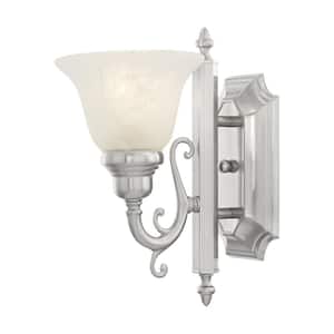 Brookridge 6 in. 1-Light Brushed Nickel Wall Sconce with White Alabaster Glass