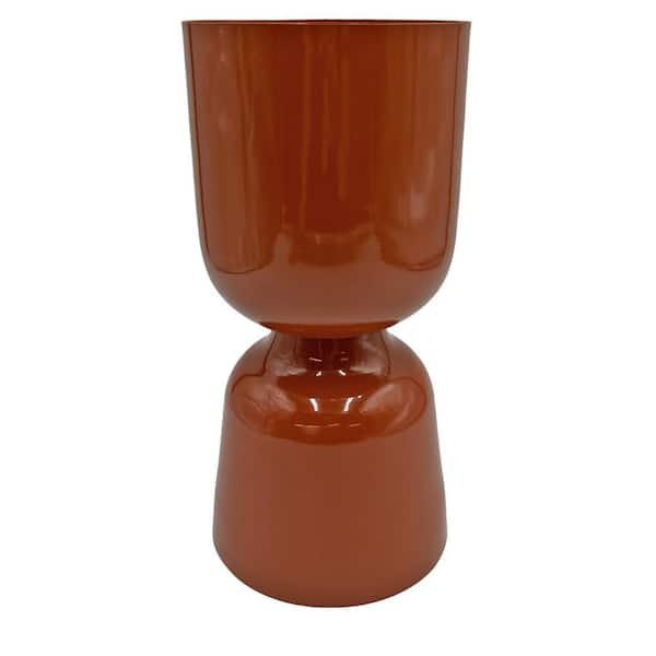12.5 in. Iron Metal Decorative Round Cylinder Brown Vase