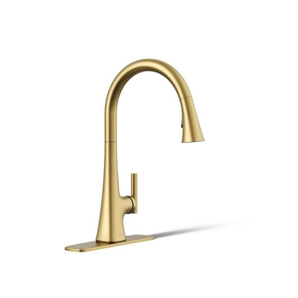 KOHLER Conti Single Handle Pull Down Sprayer Kitchen Faucet in Vibrant Brushed Moderne Brass