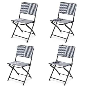 4-Piece Metal Folding Outdoor Dining Chair in Blue and White
