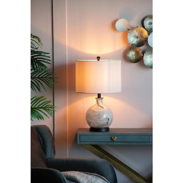 23 in. White Glass Modern Integrated LED Table Lamp for Bedroom, Living Room, Office and Bedroom with White Metal Shade