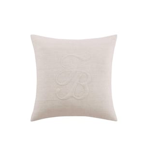 Island Estate Quilted Logo Beige Linen Blend 20 x 20 Square Throw Pillow