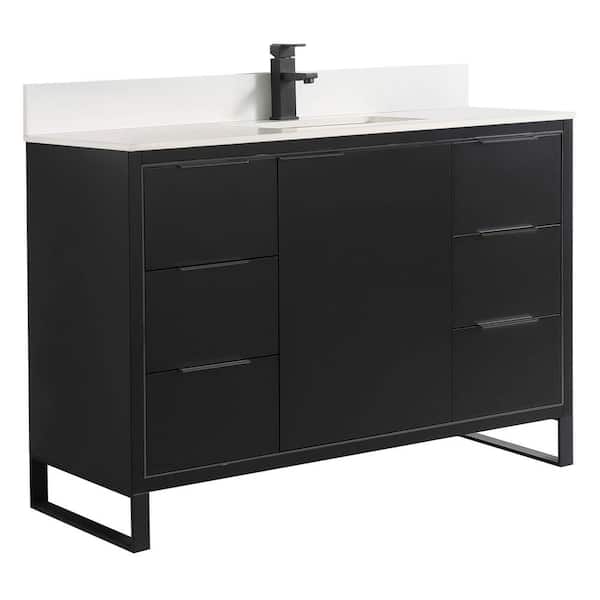 FINE FIXTURES Opulence 48 in. W x 18 in. D x 33.5 in. H Single Sink Bath Vanity in Black Matte with White Top