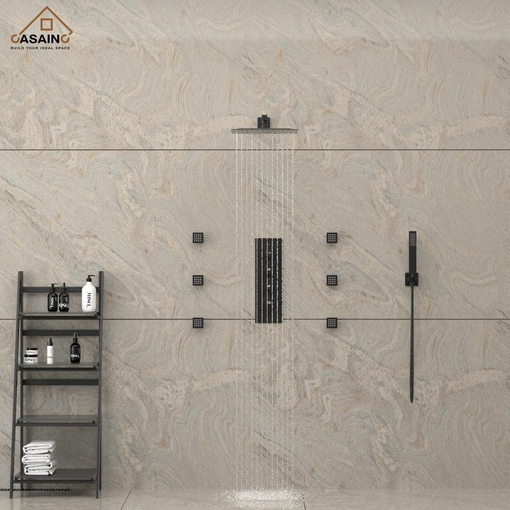 Matte Black Wall Mounted Rainfall Shower System with Solid Brass Handheld