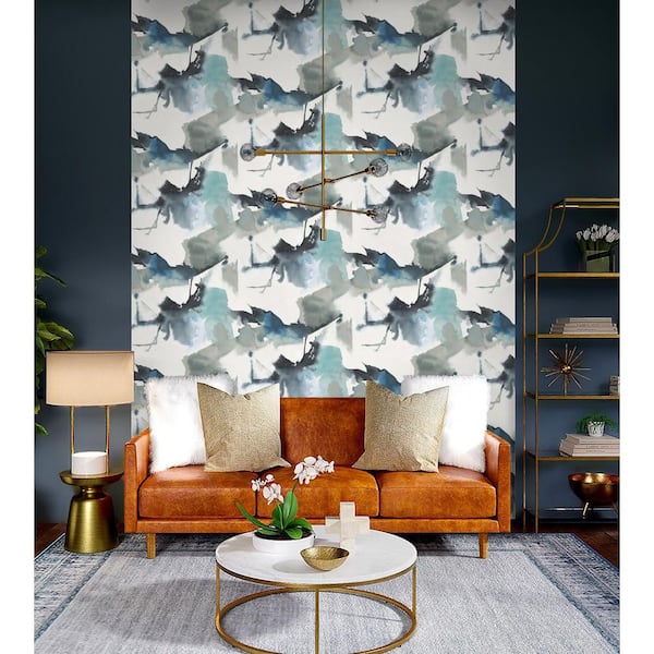 30.75 sq. ft. Blue Lagoon Watercolor Block Vinyl Peel and Stick Wallpaper Roll