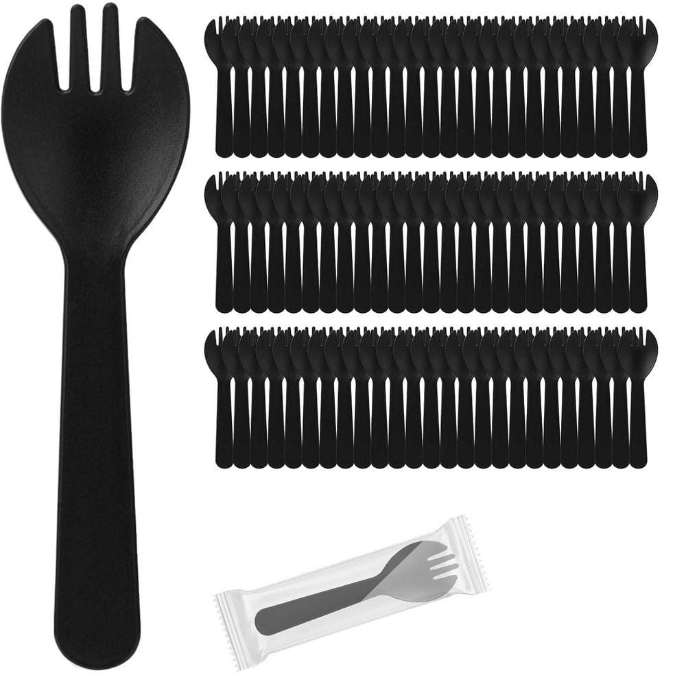 Lynzavix Black Black Disposable Plastic Spork Cutlery Combo