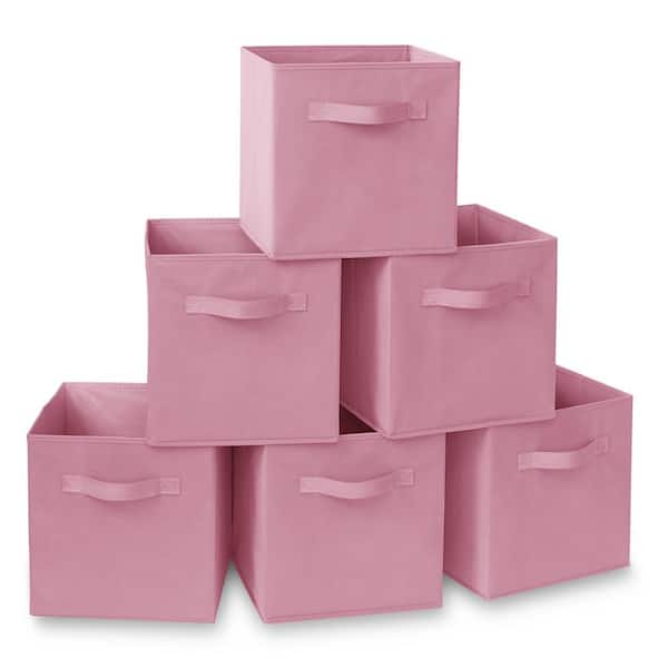 Casafield Pink 11 in. x 11 in. Fabric Collapsible Cubes Decorative Basket Storage Bins-Set of 6
