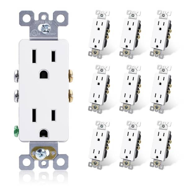 ELEGRP Decor 15 Amp 125-Volt Residential Grade Self Grounding Duplex Outlet, White (10-Pack)