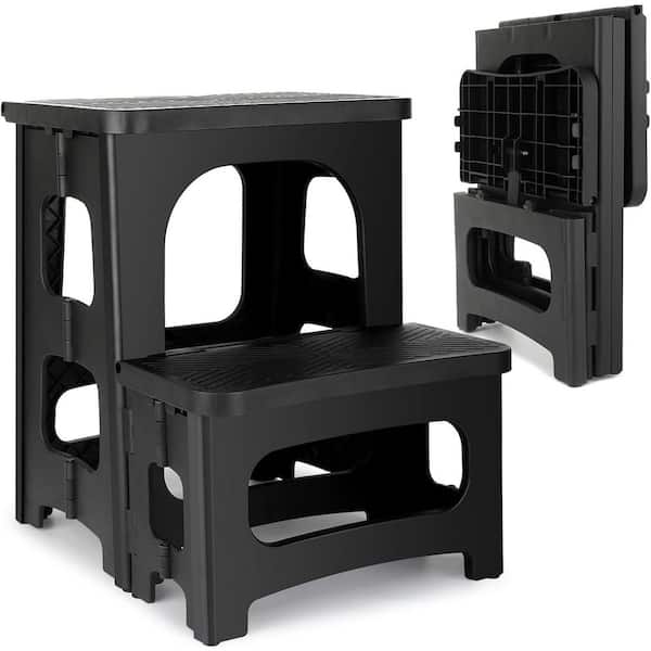 17 in. H Reach 2-Step Plastic Non-Slip Collapsible Step Stool 200 lb. Load Capacity for Kitchen Home Bedroom