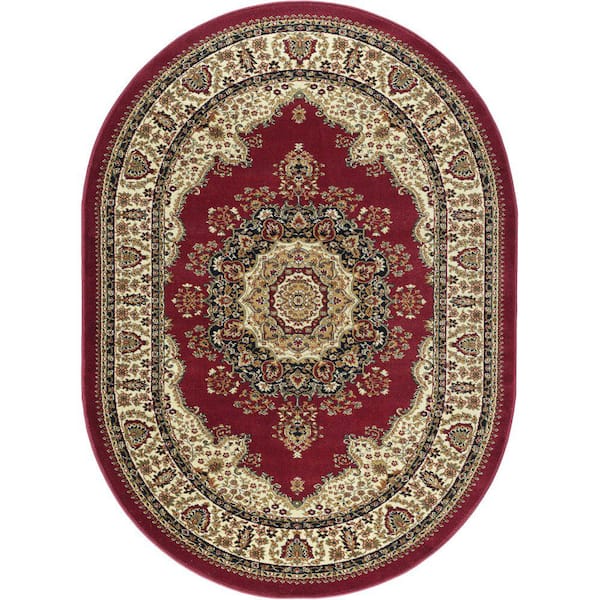 Tayse Rugs Sensation Border Red 5 ft. x 8ft. Oval Indoor Area Rug