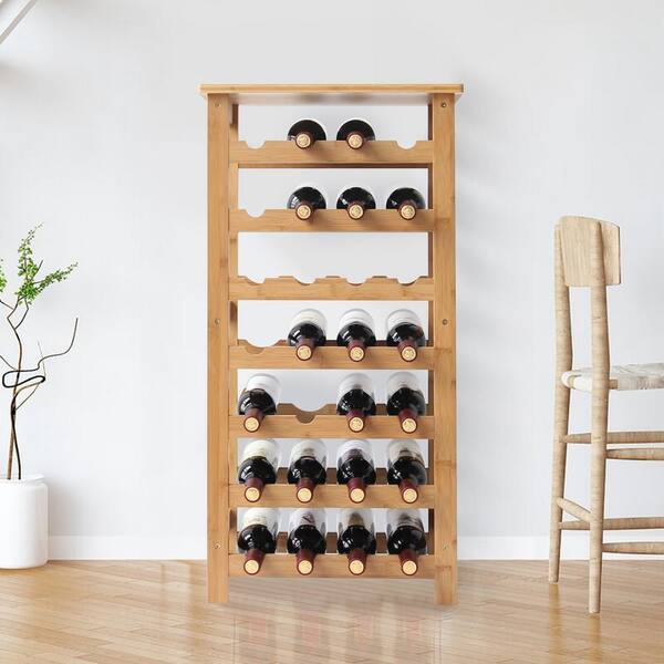その他 TRADITIONAL WINERACK 28-Bottles Natural Bamboo Floor Wine Rack Winerack-1-1 - The Home